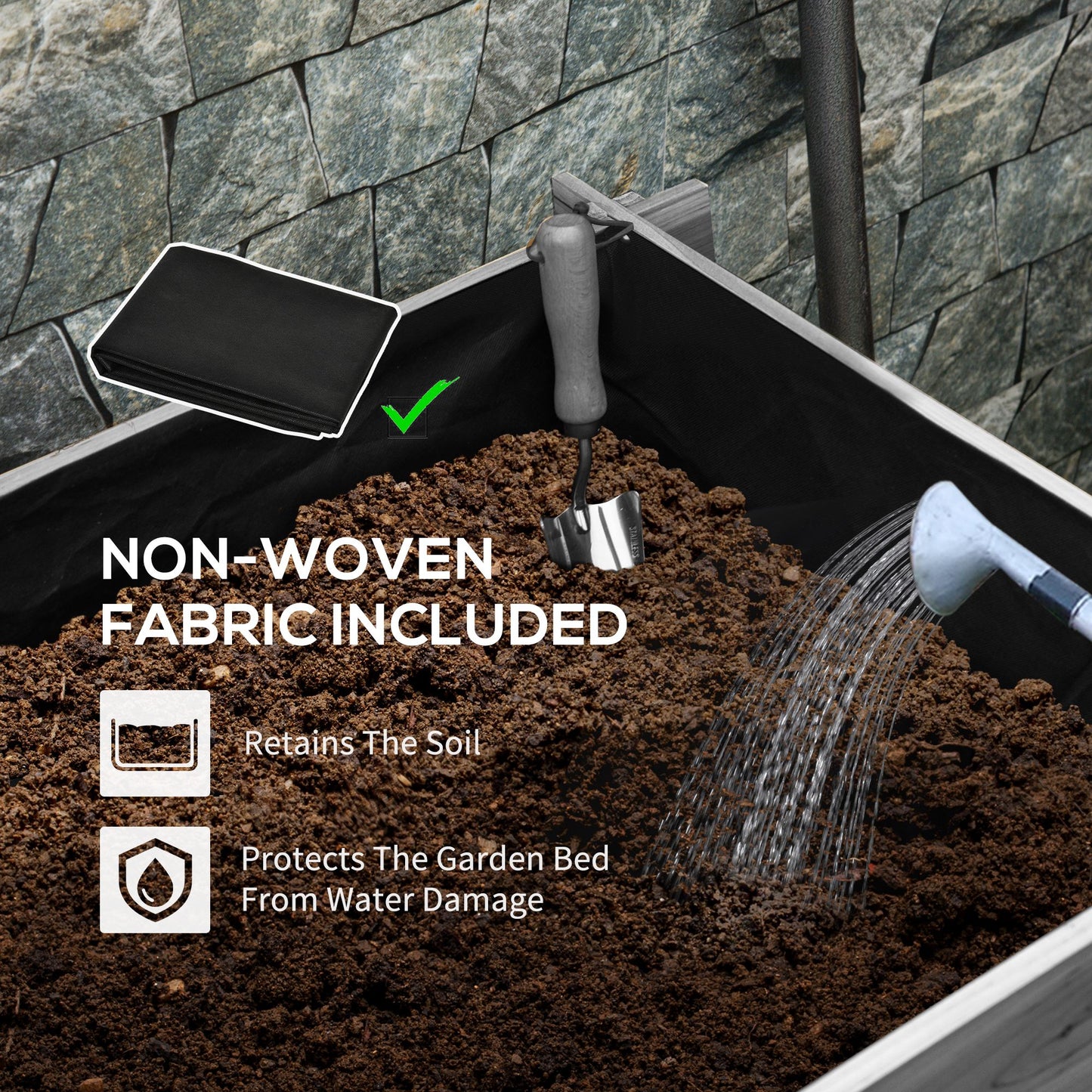 3-Tier Raised Garden Bed with Water Draining Fabric - Elevated Wooden Flower Planter for Vegetables & Herbs, Gray