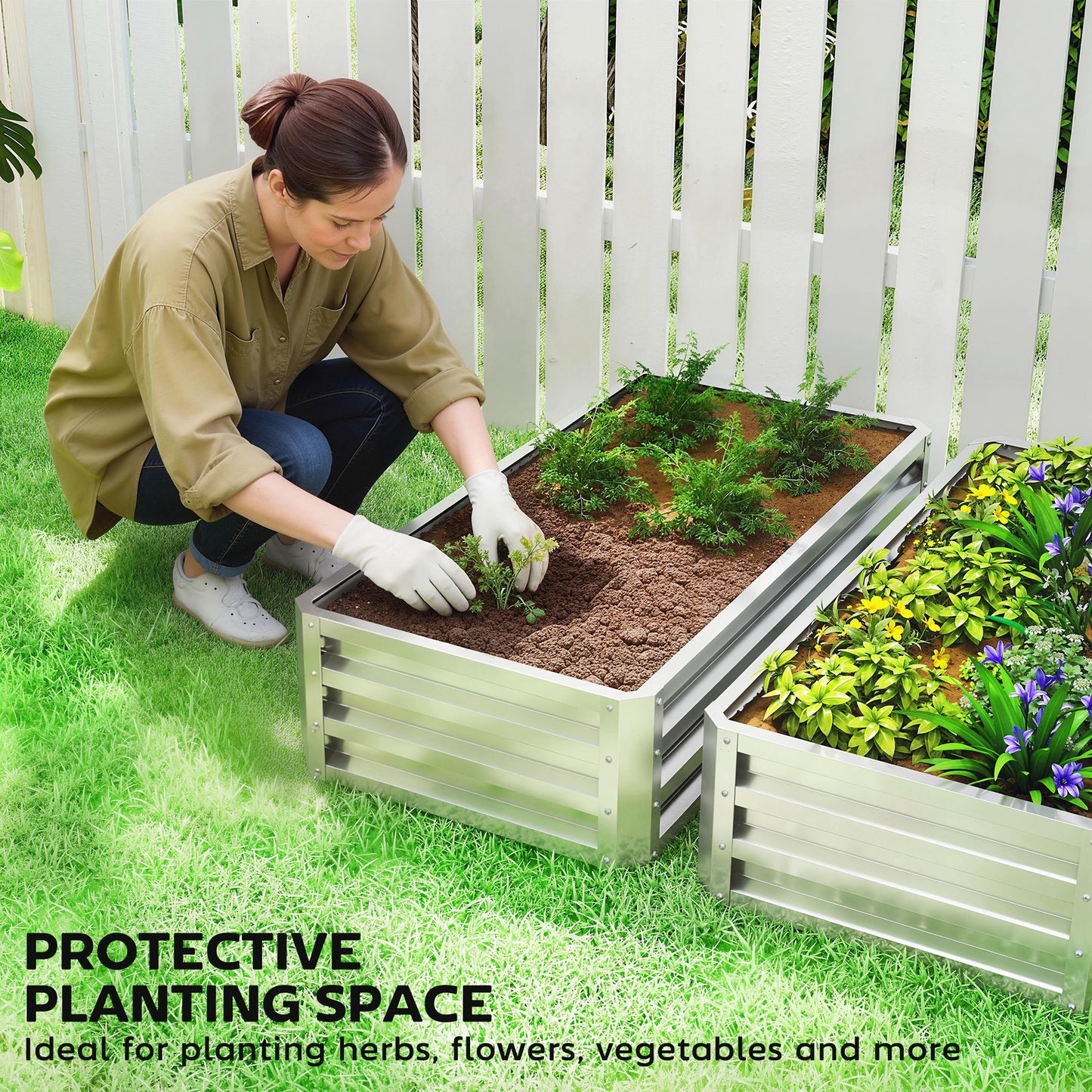 Galvanized Steel Raised Garden Bed - Outdoor Vegetable, Herb & Flower Planter Box 4x2x1 ft