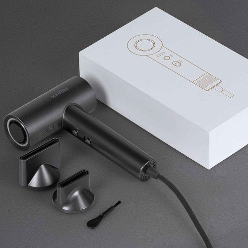 NAIFERE 1300W Hair Dryer - High-Speed Negative Ionic Blow Dryer with 2 Magnetic Nozzles, Low Noise Thermo-Control Hair Dryer for Home Travel, Dark Grey