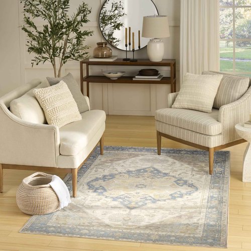 Nourison Home Vintage Washables Blue Green 5'3" x 7'3" Area Rug - Easy Clean, Non Shedding, Bed Room, Living Room, Dining Room, Kitchen (5' x 7')