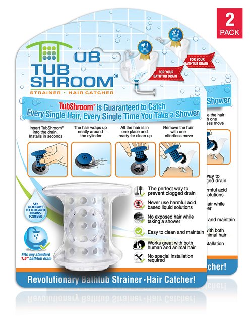 TubShroom Tub Drain Hair Catcher Strainer, 2 Pack, Clear – Drain Protector and Hair Catcher for Bathroom Drains, Fits 1.5” – 1.75” Bathtub and Shower Tub Drains