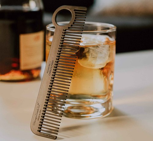 Chicago Comb Model 1 Carbon Fiber Comb + Olive Shell Cordovan Horween leather sheath, Made in USA, ultimate pocket & travel comb, smooth strong & light, anti-static, premium American leather