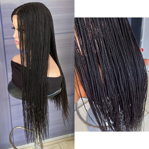 SIREZDOEL 28 Inches Micro Twist Wigs for black women on 2 by 6 Closure braided lace front wig Natural Black Color 2