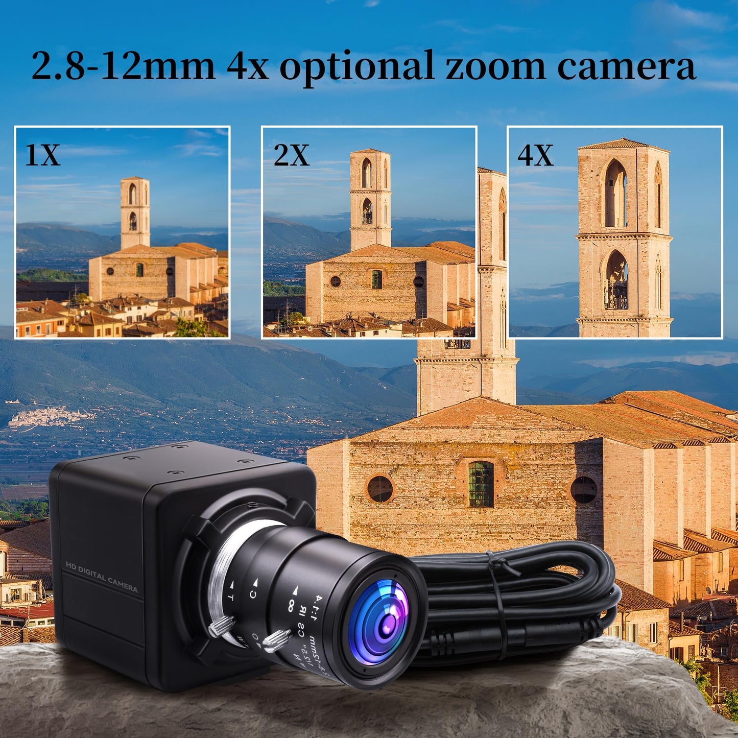 5MP USB Camera 2.8-12mm Varifocal Lens 4X Manual Zoom Lightburn Webcam OV5640 Sensor Close-up Camera 1944P Golf Swing Cameras Plug&Play for Mac Windows Linux Raspberry Pi