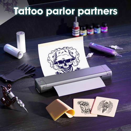 PhoFuta M08F Tattoo Stencil Printer With 10pcs Stencil Paper, Wireless Machine for Artists & Beginners, Compatible With Phone, iPad & PC