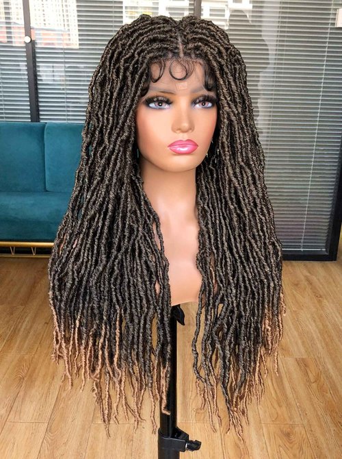 Annivia 32Inch Full Double Lace Box Braided Wigs for Black Women Faux Locs Square Knotless Wigs with Baby Hair Long Dreadlock Wig Natural Black Hand-braided Synthetic Twist Lace locs Wig Ombre Blonde