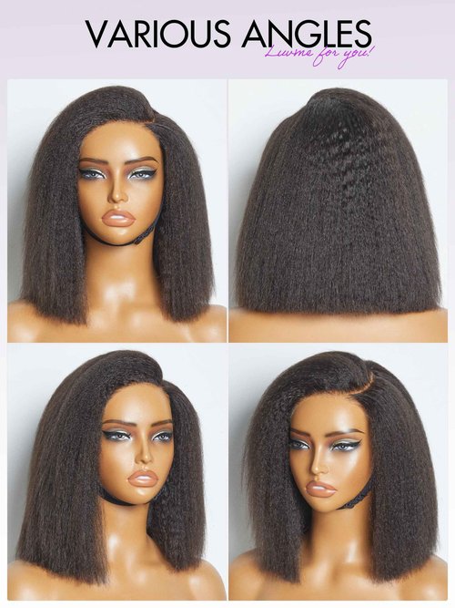 LUVME HAIR Kinky Bob Lace Front Bob Wig 10 Inch Short Kinky Straight Human Hair Wig Glueless