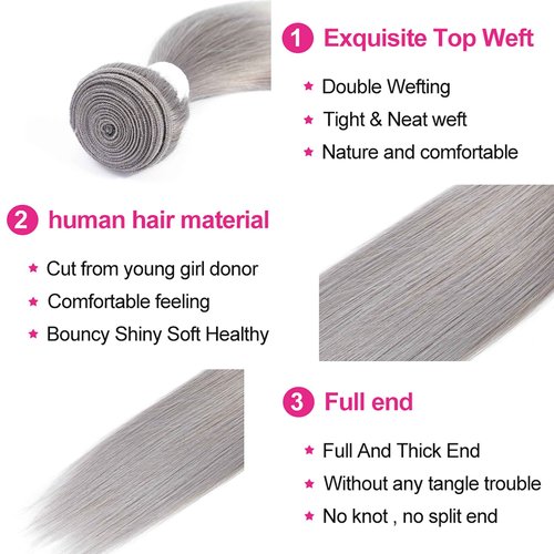 Brazilian Straight Grey Hair Bundle 18inch 100% Silver Human Hair Weave Bundles Sew In Remy Human Hair Weft Extension For Women