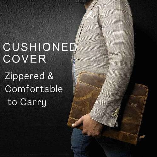 RUSTIC TOWN Leather Portfolio for Men - Full Grain Leather Padfolio Folder - Zipper Folio Documents Organizer - Professional Business Executive Gift for Men Women