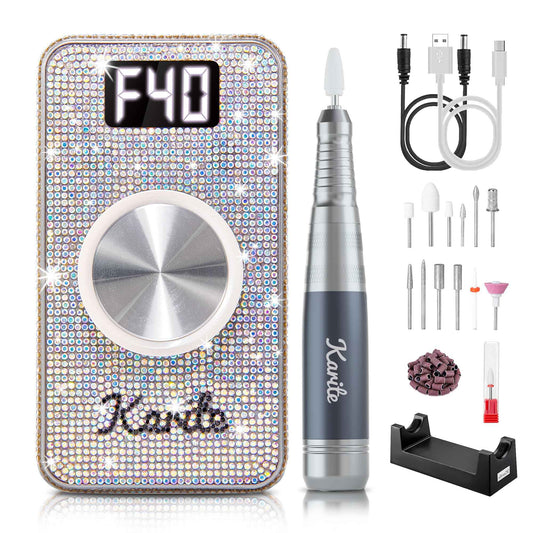 Karite Professional Nail Drill - 4000mAh Battery, 40000 RPM, Upgraded Motor with Low Vibration and Noise, Adjustable Speed and Direction - Perfect Electric Nail Drill for Salons and at-Home Use