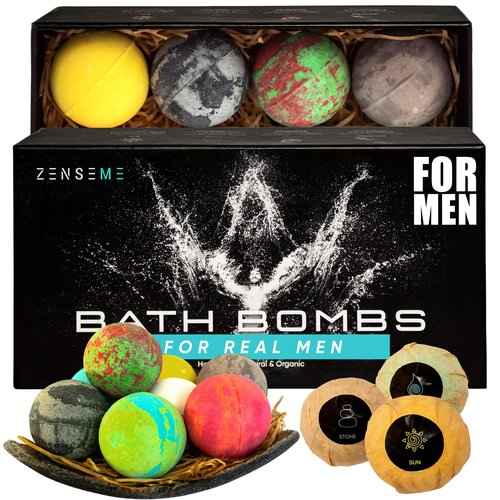 Bath Bombs for Men - Bundle of 26 Scented Organic Handmade Bath Bombs of 2.5 Oz with Natural Essential Oils, Unique Strong Manly Scents, for Boyfriend, Husband, Father or Friend, by ZenseMe