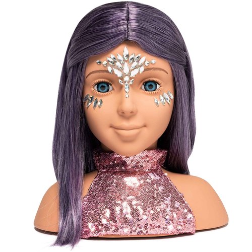 "I'm A Stylist Styling Head Deluxe Lola - Doll Mannequin Head, Interchangeable Wig, Synthetic Fiber Purple Hair Includes Magnetic Lashes, Hair Accessories, Earrings & Face Gems for Kids 8+ Years - 13""" (I000208)