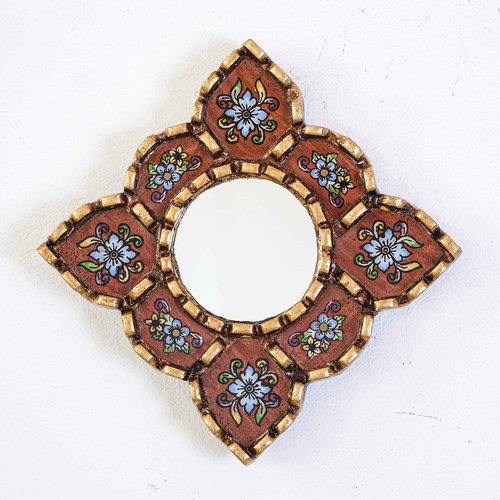 DECORCONTRERAS Peruvian Mirror Set of 3 – Handmade Painted Glass Mirror Wall Decor in Green, Red and Blue