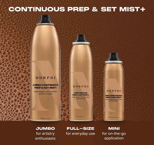 Morphe Mini Continuous Prep & Set Setting Spray - Hydrating Setting Spray for Makeup & Skin Prep - Enriched with Ceramides and Antioxidants for a Radiant Finish (3 Count, 1.3 fl oz)