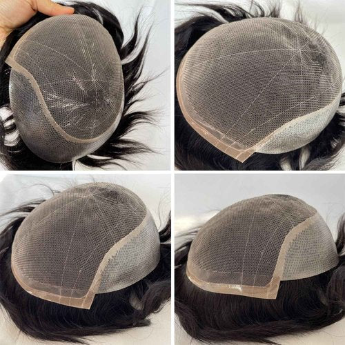 Voloria Men's Hairpiece European Human Hair Toupee 10x8inch HD Swiss Lace Super Thin Skin Back Hair Replacement Wig Natural Black Color