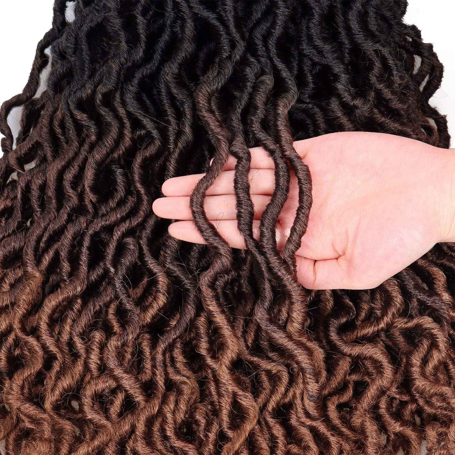 24 Inch Goddess Faux locs Crochet Hair 6 Packs/Lot Soft Gypsy Locs Wavy Crochet Braids Dreadlocks 3 Tone Curly Wavy Twist Braiding Hair Extensions African Roots Braid（1B/4/30)