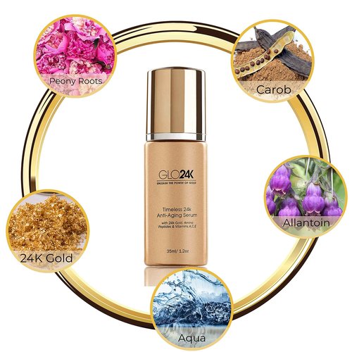 GLO24K Anti-Aging Cream and Serum with 24k Gold, Amino Peptides, Vitamins A, C, E