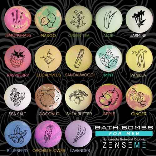 Bath Bombs for Men - Bundle of 26 Scented Organic Handmade Bath Bombs of 2.5 Oz with Natural Essential Oils, Unique Strong Manly Scents, for Boyfriend, Husband, Father or Friend, by ZenseMe