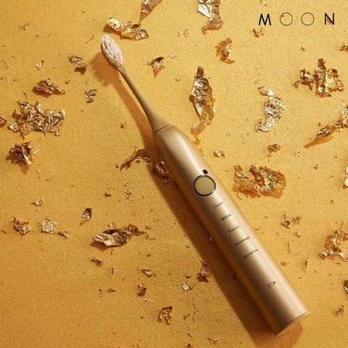 MOON Sonic Electric Toothbrush for Adults & Teens, Gold, 5 Smart Modes, Clean, White, Massage, Polish & Sensitive, Rechargeable with Travel Case & 2 Brush Heads, Industry-Leading 6 Week Charge