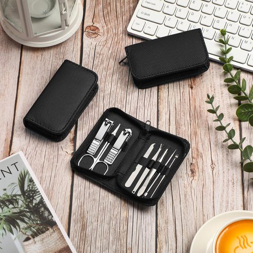 Coume 48 Set Christmas Men Gift Bulk Nail Care Kit Stainless Steel 8 in 1 Manicure and Pedicure Set with Travel Case Baby Shower Prizes for Employee Appreciation Teacher Staff Coworkers(Black Series)