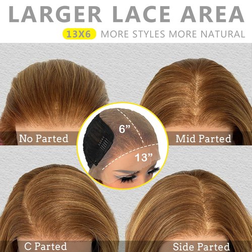 SOKU 13x6 Lace Front Bouncy Wavy Wig, Short Loose Wave Synthetic Wigs for Black Women 13x6 HD Lace Frontal 12 Inch Highlights Pre Plucked Glueless Wig Brown Mixed Blonde Color