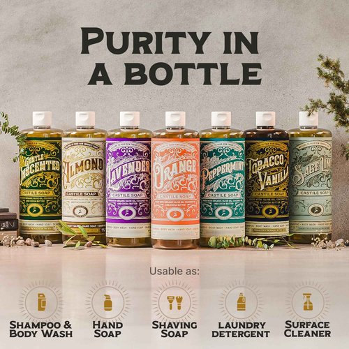 Castile Liquid Body Wash for Sensitive Skin – Natural Shampoo for Men with Olive Oil, Cocoa Butter & Coconut Oil – Tobacco Vanilla by Carolina Castile (Tobacco Vanilla, 1 Gallon)