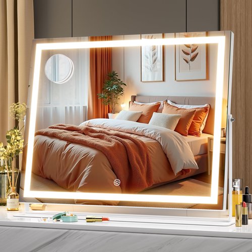 MINISO Vanity Mirror with Lights-19.7" x 15.8" LED Makeup Mirror, 3 Color Modes Touch Control and Brightness Adjustment Lighting Mirror, 10X Magnifying Glass, 360° Rotation