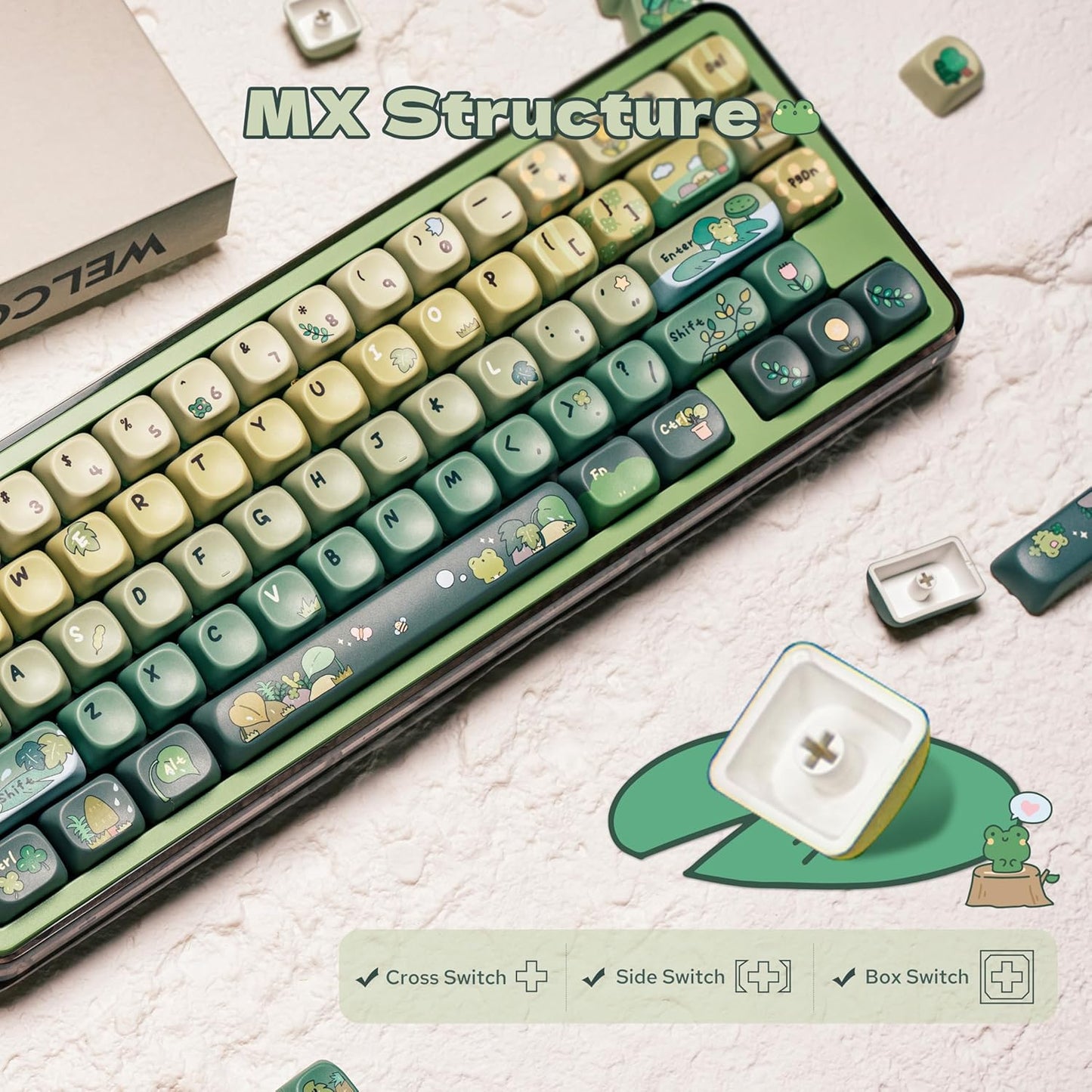 AJAZZ AK980 98% Mechanical Keyboard with KiiBoom X Cosydiaries Rainy Froggy Day Keycap Set