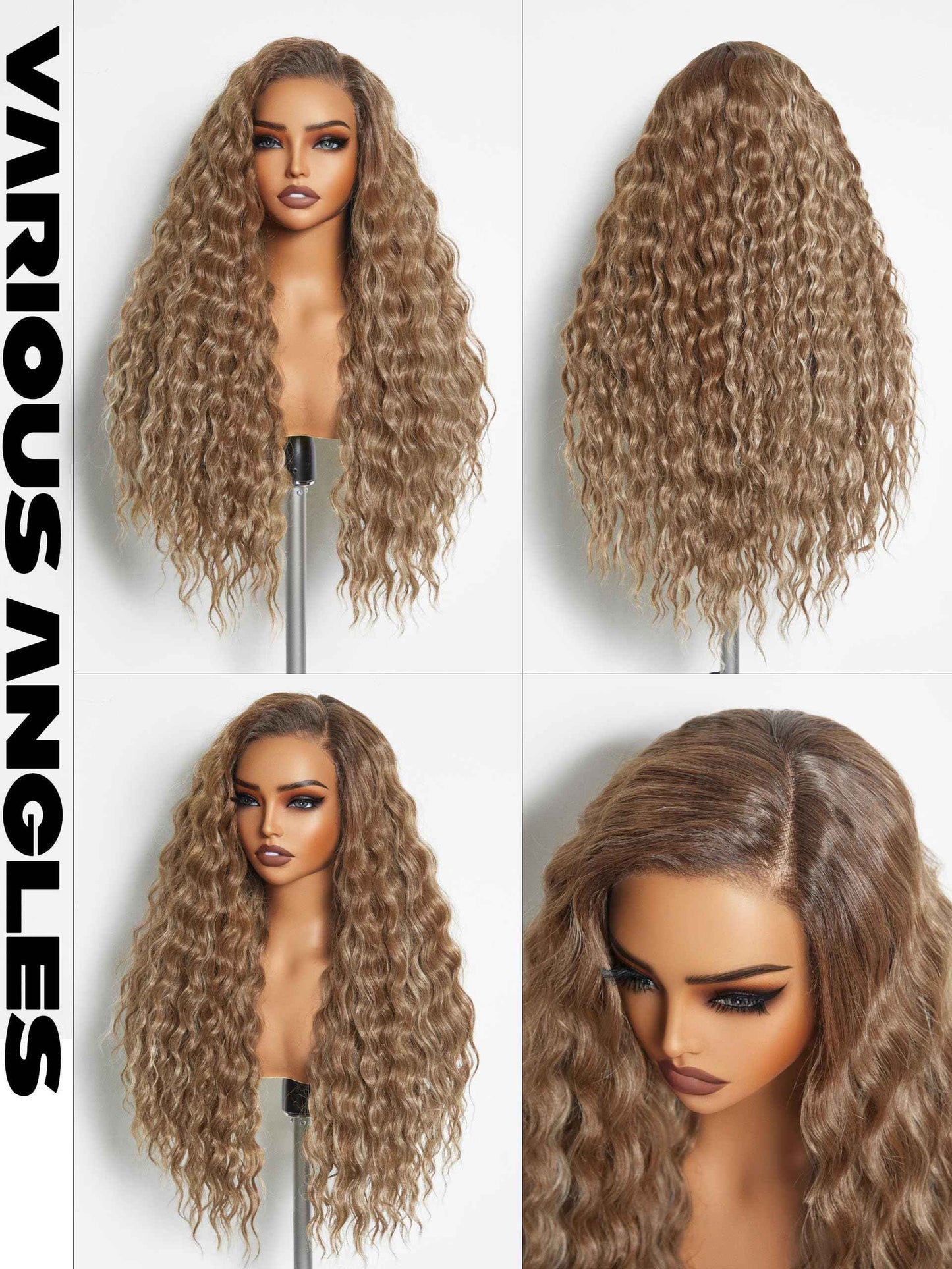 GORGIUS Balayage Highlight Ocean Wave Lace Front Wigs Pre Cut Glueless Side Part Synthetic Long Wig 28 Inch