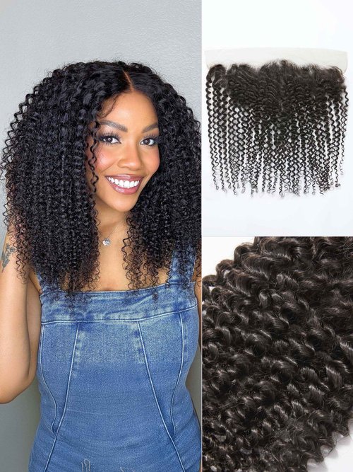 LUVME 13x4 HD Lace Frontal Closure 20 Inch Kinky Curly Human Hair - 100% Unprocessed Brazilian Virgin Hair Lace Frontal Only 14 Inch