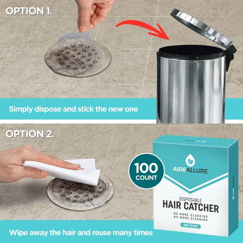 Aire Allure, 100 Pack, Disposable Shower Drain Hair Catcher Mesh Stickers