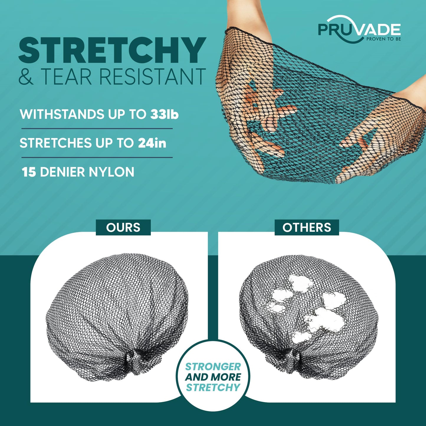 Pruvade - Nylon Hair Nets for Women & Men | Case of 1000 | 24" Honeycomb Mesh Hair Net for Food Service, Medical & Industrial Use - Breathable & Sturdy for Bun Hair, Most Long & Short Hair- Latex Free