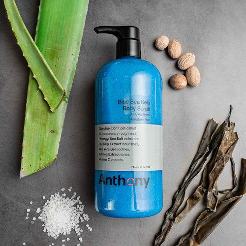 Anthony Exfoliating Body Scrub, Sea Salt, Vitamin C & Aloe Vera, Deep Cleans, Smooths Rough Patches, Soothes & Protects Skin, Hydrating Blue Sea Kelp Body Wash, 32 Fl Oz