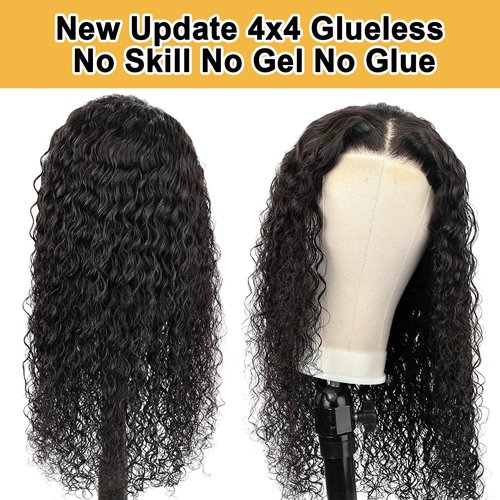 Domiso Glueless Deep Wave Lace Front Wig, 100% Brazilian Human Hair, Medium Size, Removable Elastic Band, No Shedding, No Tangle, No Glue, No Gel, Easy Wear, Comfortable, Fast Delivery