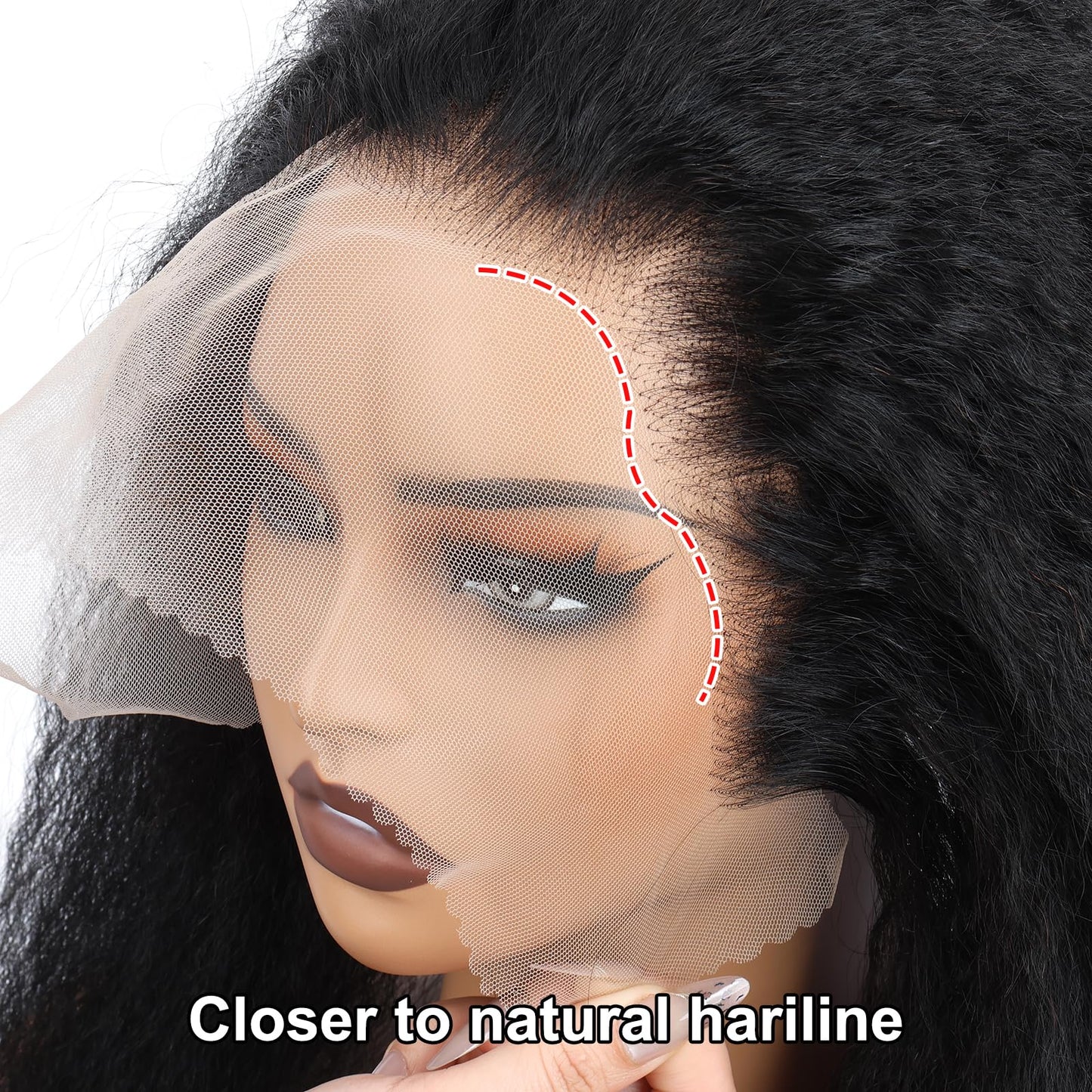 Kerriana 13x4 Transparent Lace Frontal Kinky Straight Human Hair 18 Inch Yaki 13 by 4 Frontal Closure Ear To Ear Natural Black Color
