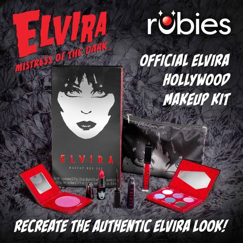 Rubies Officially Licensed Elvira Makeup Kit - Complete Makeup Set Eyeshadow Palette, Lipstick, Lip Gloss, Black Eyeliner, Blush, Makeup Bag, Premium Halloween Make Up for Adults Costume Makeup Kit