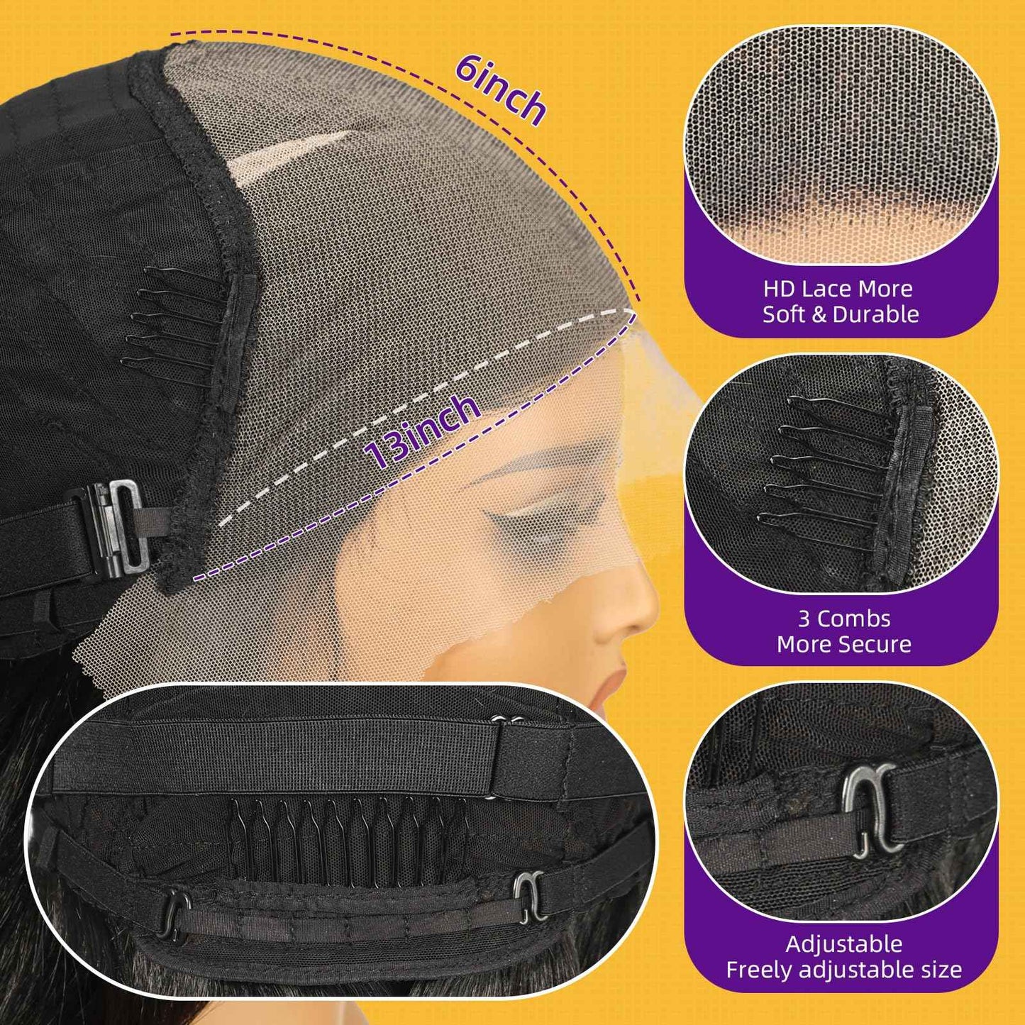 KOME Black Brown Highlight Synthetic Lace Front Wig,13X6 HD Long Straight Glueless Wig for Women Daily Use 20IN（1B/30）