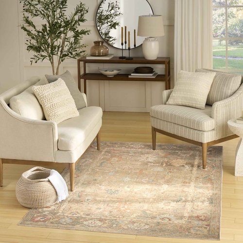 Nourison Home Vintage Washables Taupe Multicolor 5'3" x 7'3" Area Rug - Easy Clean, Non Shedding, Bed Room, Living Room, Dining Room, Kitchen (5' x 7')