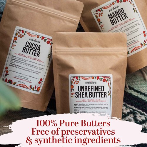 Better Shea Butter Set of Raw Shea Butter, Raw Mango Butter, Unrefined Cocoa Butter For Soap Making and DIY Body Butters, Lip Balms, Body Lotions - Each Butter is 16 oz Making 48 oz Total (3-Pack Set)