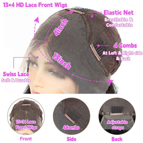 Qunali Lace Front Wigs Human Hair 13x4 Straight Lace Front Wigs HD Transparent 200% Density Glueless Wigs For Black Women Pre Plucked With Baby Hair 22inch