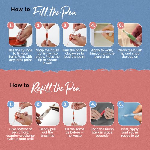 Slobproof Refillable Touch-Up Paint Pen, Mess-Free, Reusable Wall Paint Repair Tool, Precise Application, DIY Home Improvement, Furniture, Arts and Crafts, Patented Design, Easy Storage, Pack of 5