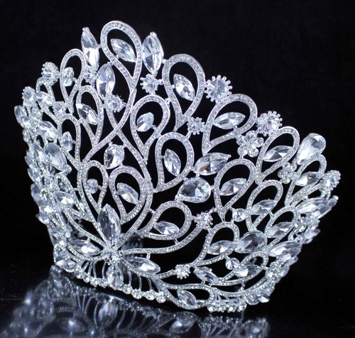 Janefashions Fancy Beauty Queen Crystal Rhinestone Tiara Crown With Hair Combs Wedding Bridal Beauty Contest Prom Pageant Silver Plated T994
