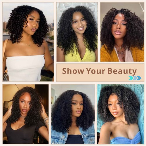 Rsshnlo Kinky Curly Half Wig Human Hair 200% Density 3 In 1 Glueless Wear and Go Kinky Curly Wig Human Hair Seamless Flip Over Wig Drawstring Headband Wig Beginner Friendly 18 Inch
