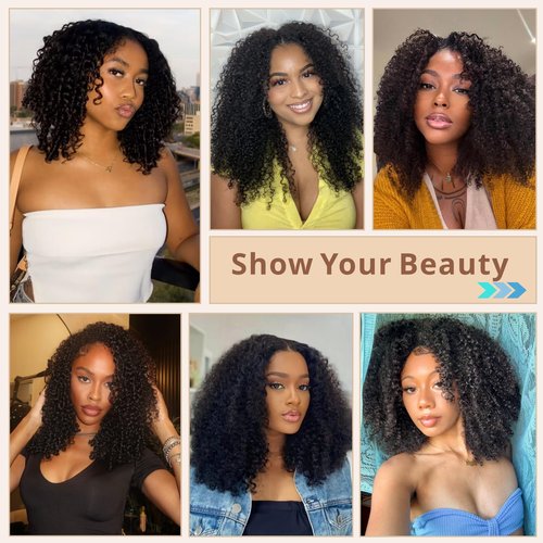 Rsshnlo Kinky Curly Half Wig Human Hair 200% Density 3 In 1 Glueless Wear and Go Kinky Curly Wig Human Hair Seamless Flip Over Wig Drawstring Headband Wig Beginner Friendly 16 Inch