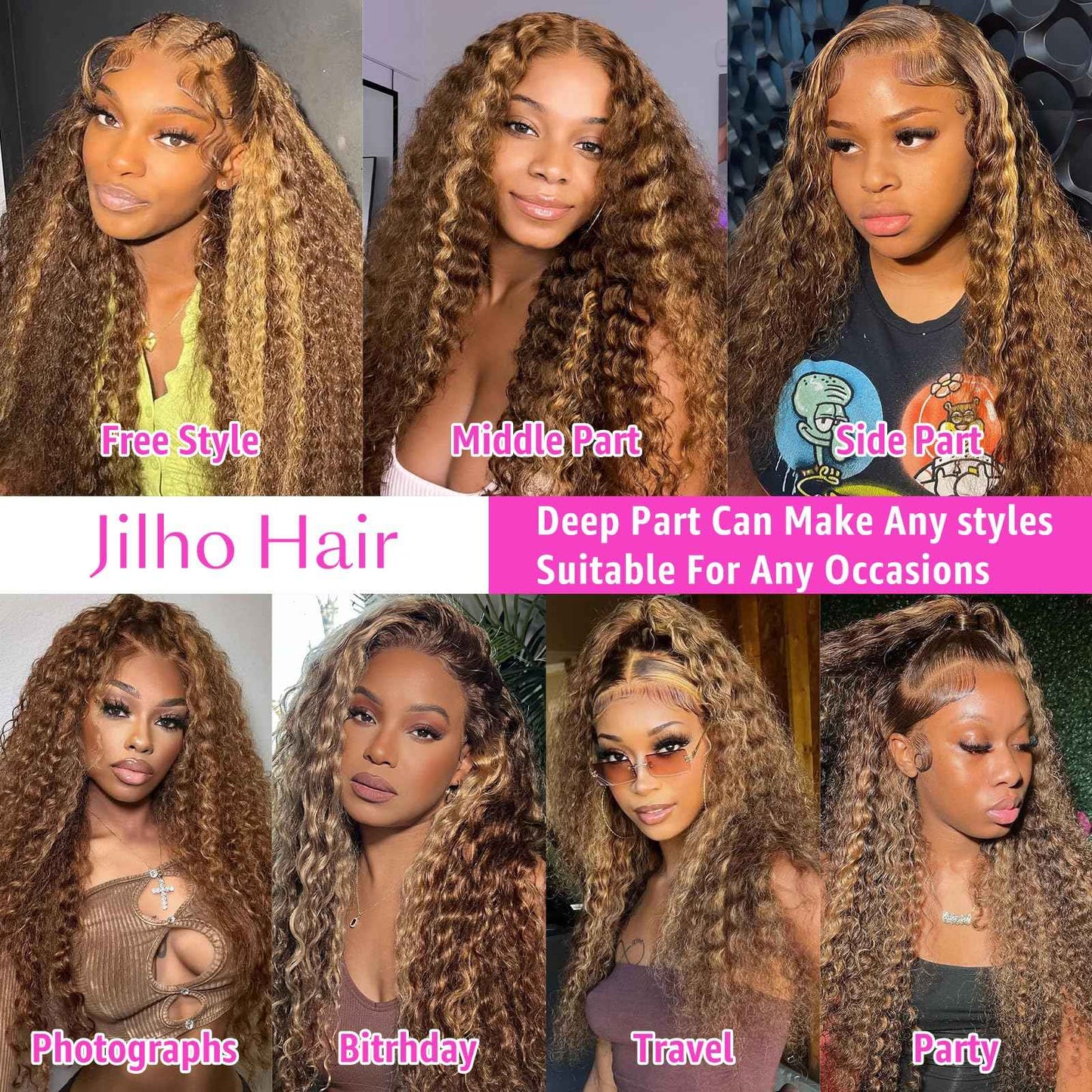 Jilho Water Wave Lace Front Wigs Human Hair 13x6 Ombre Honey Blonde Frontal Wig 200 Density P4/27 Highlight Colored Curly Wet and Wavy Lace Front Wigs Glueless Pre Plucked with Baby Hair (22 Inch)