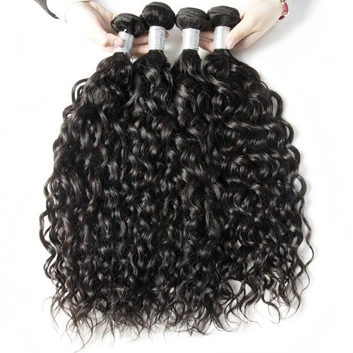 Czrleaty Brazilian Water Wave with Lace Closure - Wet and Wavy Hair, Deep Curly Human Hair 5 Bundles (50g/bundle) with 4x4 Lace Closure (16/16/16/16/16+16")