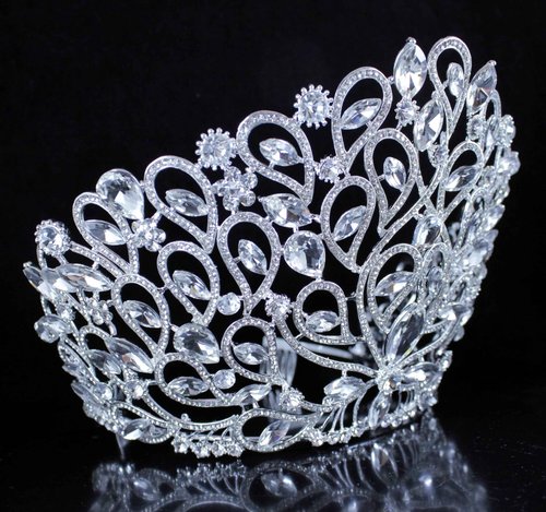 Janefashions Fancy Beauty Queen Crystal Rhinestone Tiara Crown With Hair Combs Wedding Bridal Beauty Contest Prom Pageant Silver Plated T994