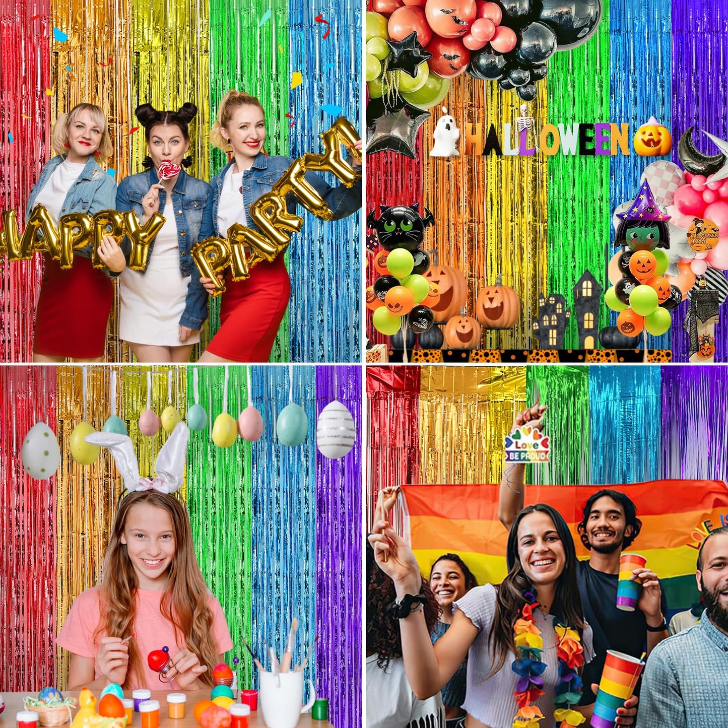 2 Pack Rainbow foil Fringe Backdrop Curtains, 3.3x6.6FT Rainbow Party Decorations Tinsel Backdrop Fringe Curtain Party Streamer for Birthday Party Engagement Graduation Pride Back to School