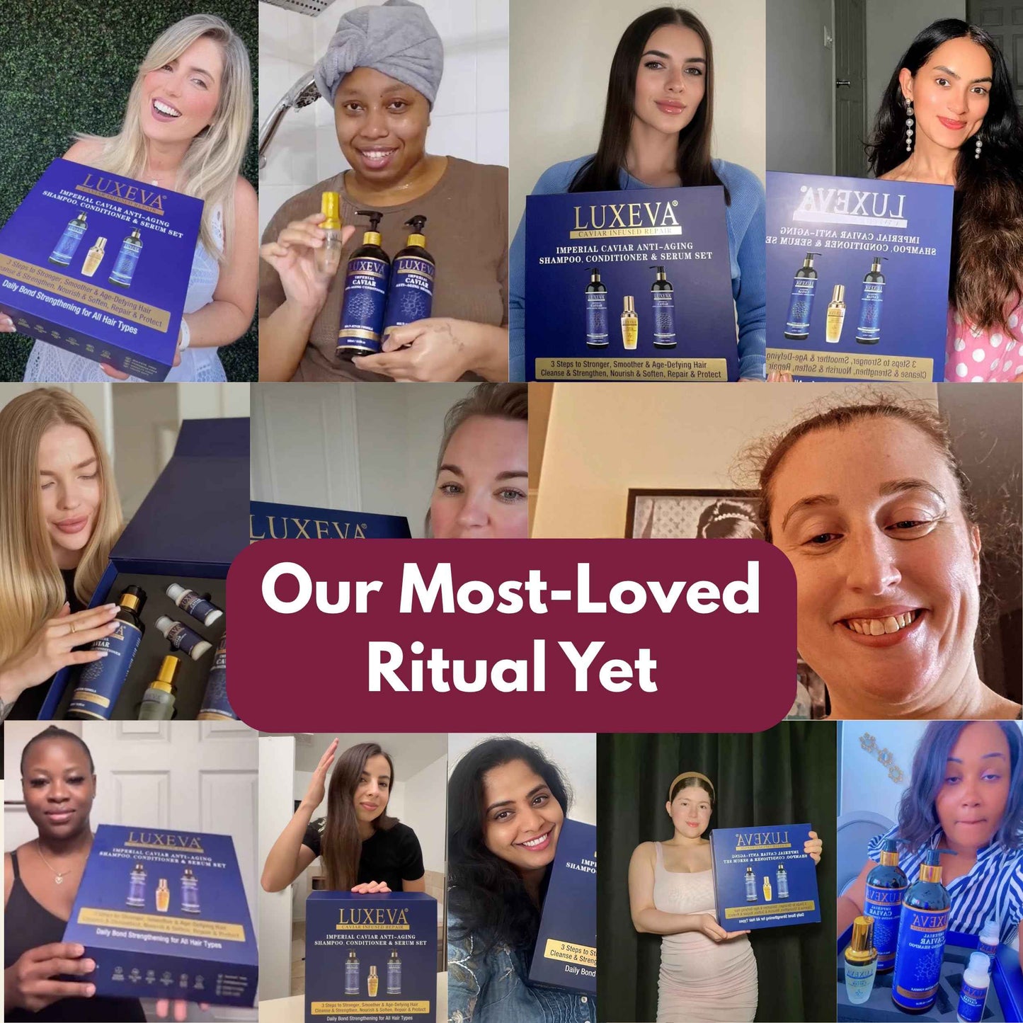 LUXEVA 3 in 1 Imperial Caviar Hydrating Shampoo & Conditioner Set For Bond Repair, Dry, Damaged & Anti-Aging Hair Care. Moisturizing Sulfate Free Shampoo & Conditioner For Women, Men | 90 Days Supply