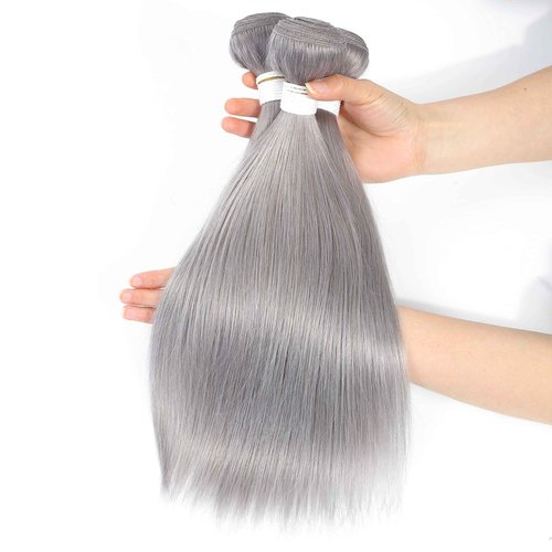 Brazilian Straight Grey Hair Bundle 18inch 100% Silver Human Hair Weave Bundles Sew In Remy Human Hair Weft Extension For Women